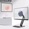 A foldable magnetic tablet stand is shown on a white surface, displaying a screen with a magnifying lens view.