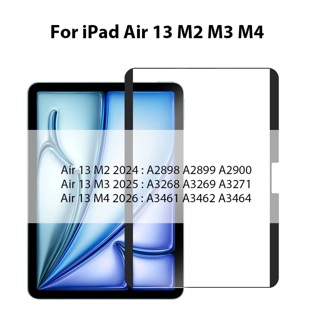 Película magnética para iPad Air 13 M2 M3 M4, mostrando compatibilidad por año del modelo