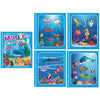 A set of five watercolor painting pages featuring various sea creatures and marine life for children's art.