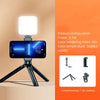 A mini clip-on LED fill light is mounted on a smartphone for photography and video recording.