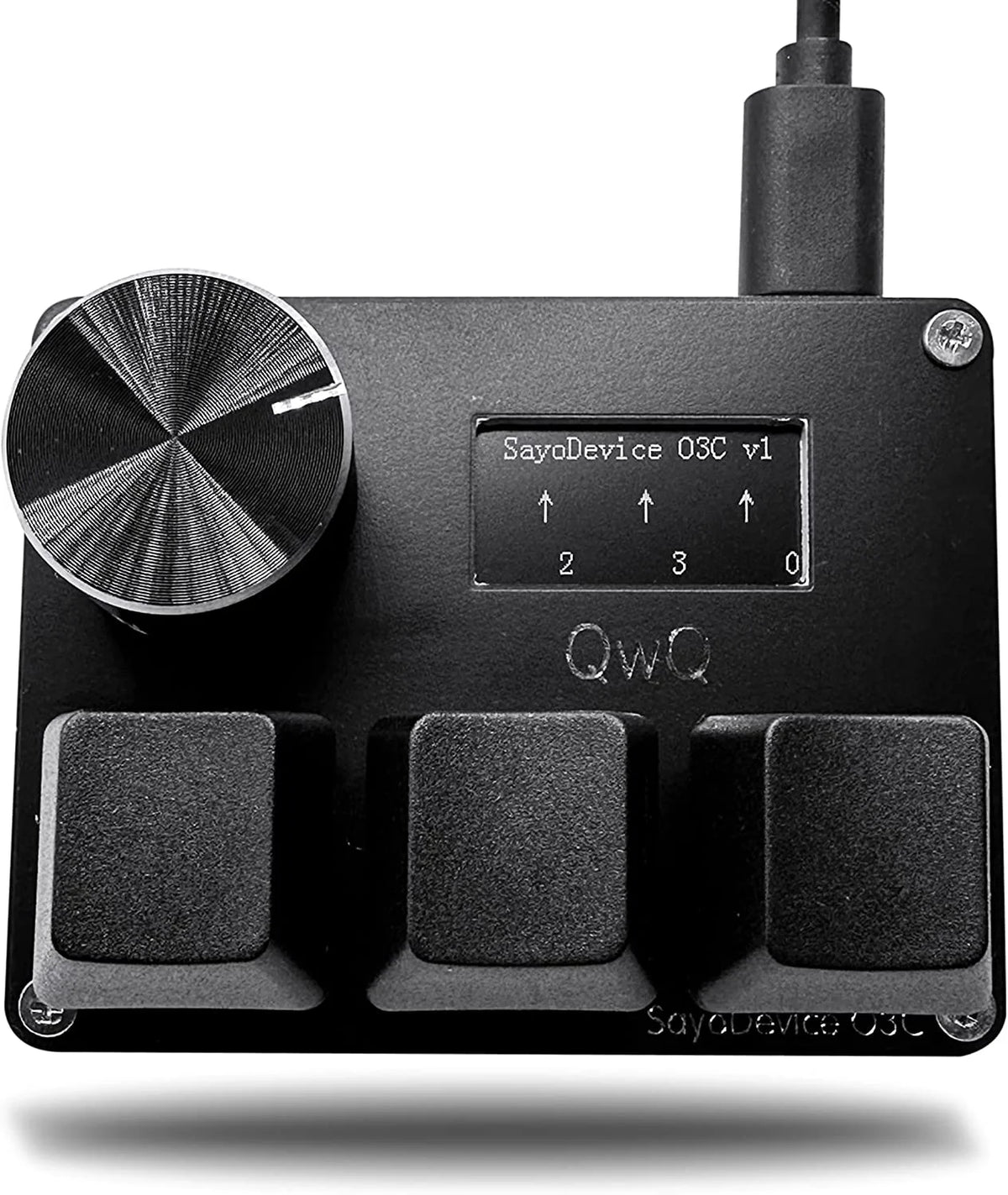 A black electronic device with a rotary switch and four square buttons labeled QwQ for magnetic rapid trigger keyboard switch