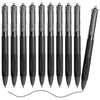 A row of fine point ballpoint pens with black ink, shown from the side.