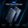 A black USB 3.1 high-speed storage enclosure supporting 2.5 inch HDD/SSD drives, shown with features like large capacity and 