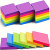 A stack of vibrant neon self-adhesive sticky notes in various shades of purple, pink, yellow, green, and blue.