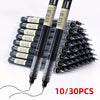 A set of ten black Quick-Drying Gel Pens is displayed diagonally on a white background.