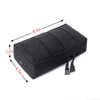 Black tactical MOLLE utility pouch with adjustable straps and dimensions marked.