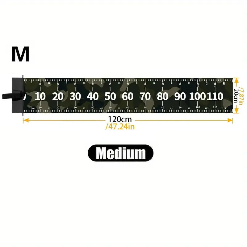 A black ruler marked in centimeters and inches, labeled Medium size.