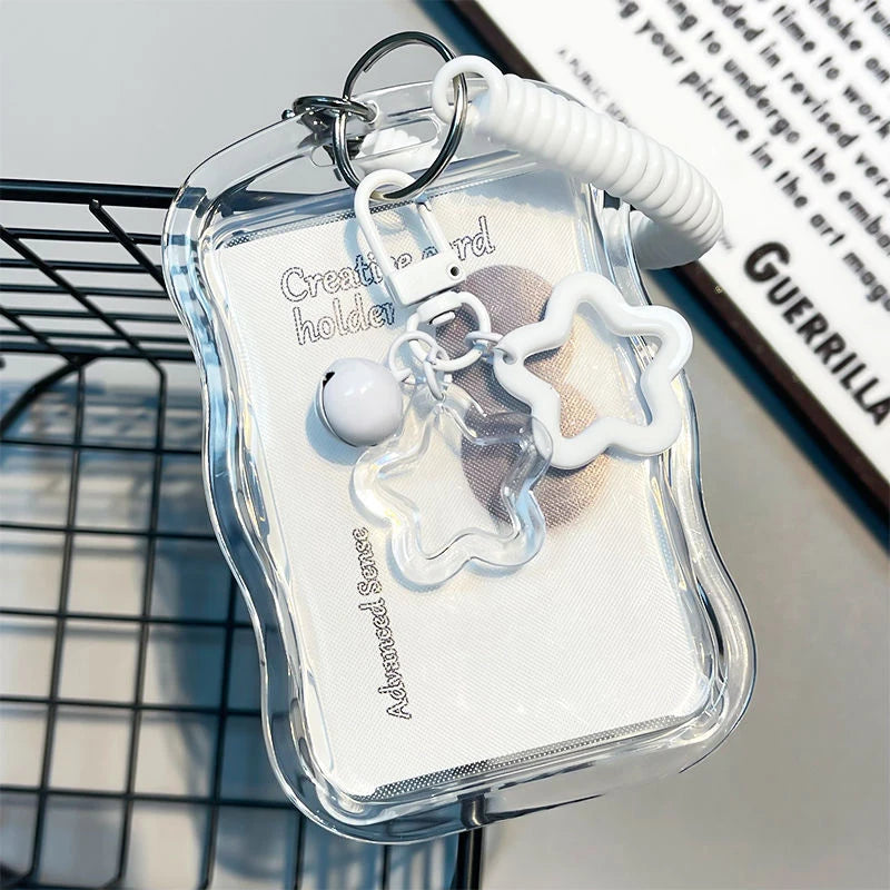 Crystal clear card holder with a white silicone keychain and a star-shaped charm