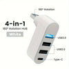 White 4-in-1 USB Hub with 180° rotation featuring USB 3.0, USB 2.0, and Type-C ports.