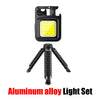Aluminum alloy light set featuring a compact COB flashlight with a magnetic base and rechargeable battery.