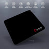 A black aesthetic gaming mouse pad featuring various durability and control features.