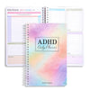 A colorful ADHD Daily Planner notebook featuring a task organizer and various templates for daily focus.