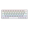 A white portable mechanical keyboard with customizable RGB lighting and various function keys.