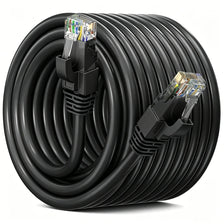 A black, coiled High-Speed Cat 6 Ethernet Network Cable with RJ45 connectors.