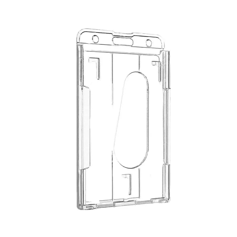 Porta identificación de plástico transparente con ranura para una tarjeta de identidad.