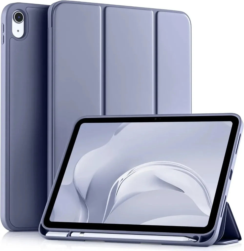 A light purple premium TPU protective case for an iPad, shown with the cover attached.