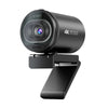 A black 4K HD streaming webcam with an autofocus lens and dual microphone attached to a clip.