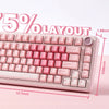 A pink mechanical keyboard with a layout showing 75% layout and 82 keys plus one knob.