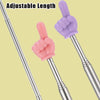 Adjustable length teaching pointer with pink and purple hand shapes on stainless steel rods