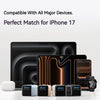 A set of charging cables and a smart display charger for an iPhone 17 device.
