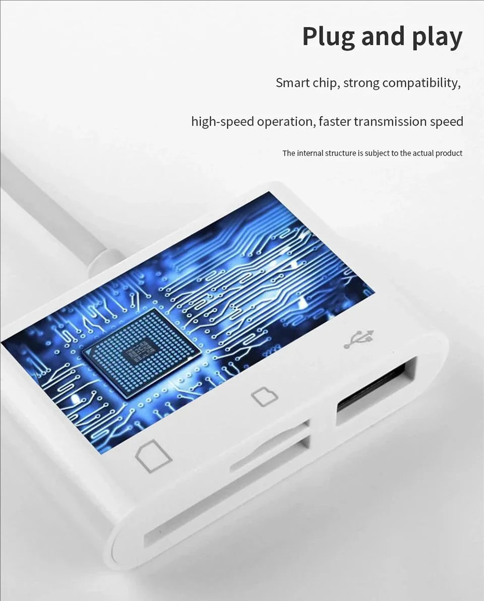 Un lector de tarjetas plug and play blanco con un circuito impreso azul