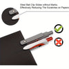 A steel ball clip slides without marks on papers, used to reduce scratches on documents.