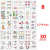 Colección de 30 pegatinas temporales multi-diseño con ilustraciones lindas y coloridas.