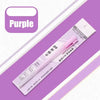 A pink glue pen is shown against a purple background with a purple logo, indicating a product for crafting.