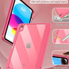 A pink crystal clear PC back hybrid case for an iPad, showing protection features like shock-proof and scratch-proof.
