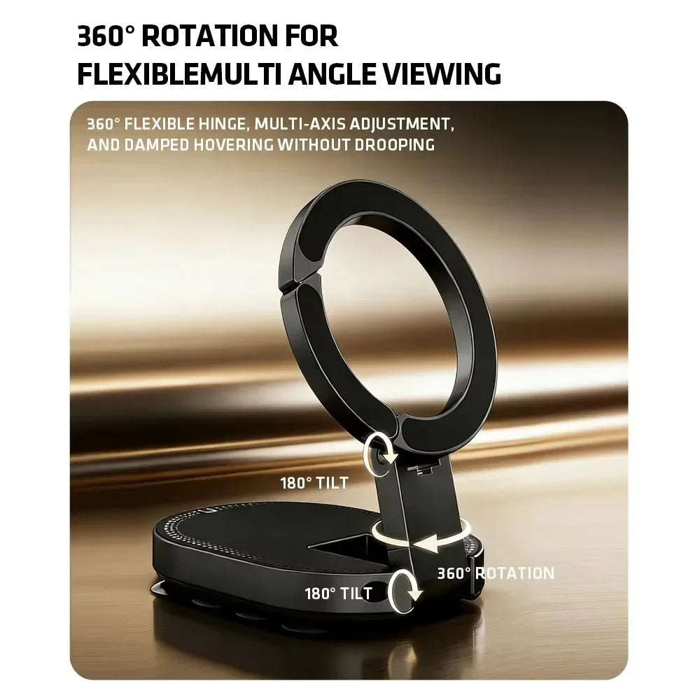 Black magnetic phone holder mount with 360 degree rotation and 180 degree tilt for flexible angle viewing
