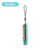A teal USB-C adapter with a foldable stand and keychain attached.