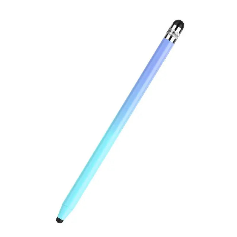 Langer, schlanker blauer Stift mit schwarzer Spitze und strukturiertem Körper.