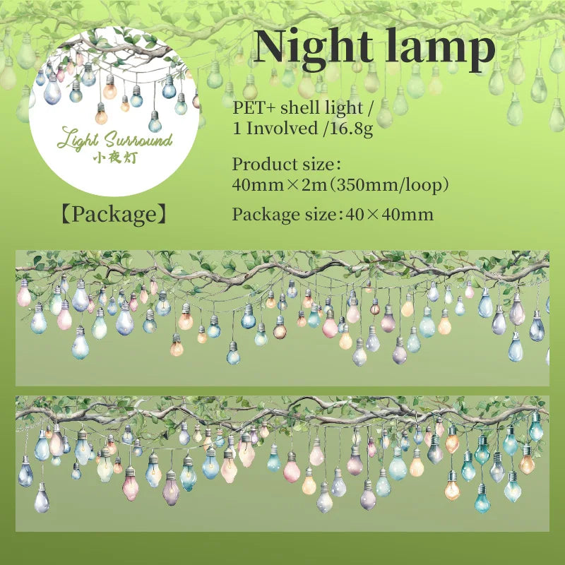 A display of decorative glass light bulbs hanging from branches, used as a night lamp.
