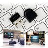 Schwarzer USB 2.0 Hochgeschwindigkeits-Übertrageradapter neben einem Laptop und verschiedenen Daten-Icons.