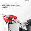 A close-up view of a heavy duty 4-in-1 manual nailing gun and construction stapler set with various attachments.