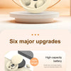 A white wireless earbud is shown inside a light-colored charging case, highlighting six major upgrades for the product.