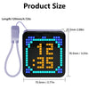 A black 16x16 LED pixel display showing the time 12:35, with a white cord attached.