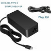 A black USB-C laptop charger with a cable and plug for EU power.