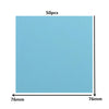 A rectangular sheet of light blue transparent sticky notes with dimensions 76mm by 76mm, packaged as a 50 piece sheet.