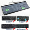 A silicone keyboard protector cover is shown with various laptop keyboards, demonstrating support or no support for different