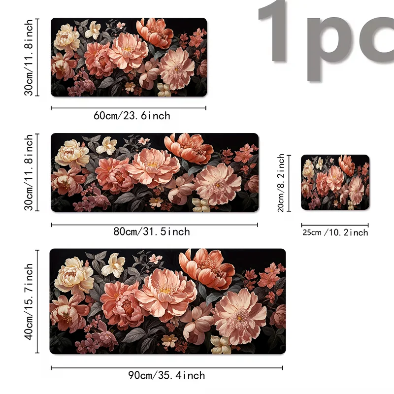 A set of three floral design mouse pads in various sizes and colors with non-slip rubber bases.