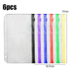 Six clear PVC zipper binder pockets with various colors and a 17cm length.
