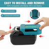 A hand holds a portable adapter for Makita 18V tools, showing its compact design and connection features.
