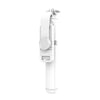 A white Bluetooth selfie stick with an LED fill light and tripod stand.