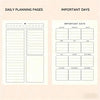 Daily planning pages and important days calendar pages for business and legal notes