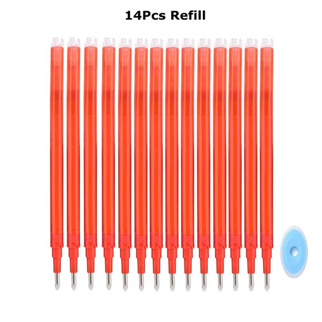 A set of 14 refill tubes for an 8-color retractable erasable gel pen set
