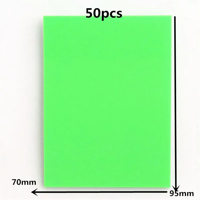 A sheet of bright green sticky note paper measuring 70mm by 95mm.