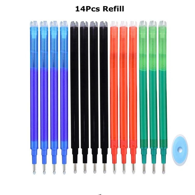A set of 14 black and colored retractable gel pens for refill