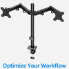 Black heavy duty dual monitor desk mount with adjustable arms and a vertical pole