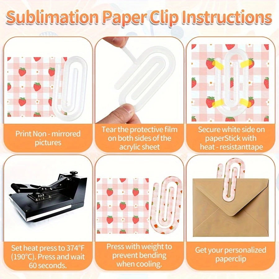 Instructions for using jumbo acrylic paper clips for sublimation printing and crafting